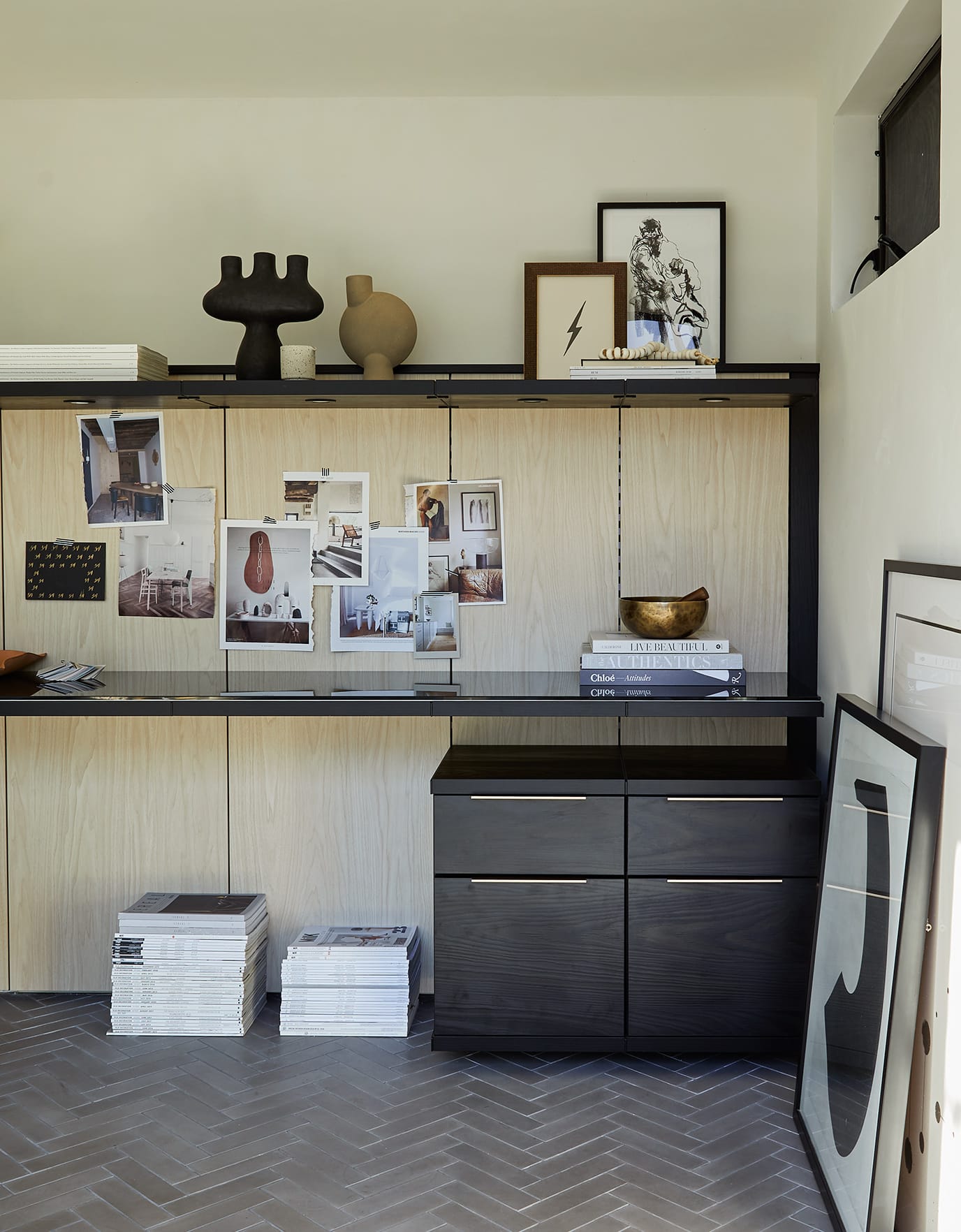 Erin Hiemstra's home office doubles as her yoga studio with minimalist storage by California Closets